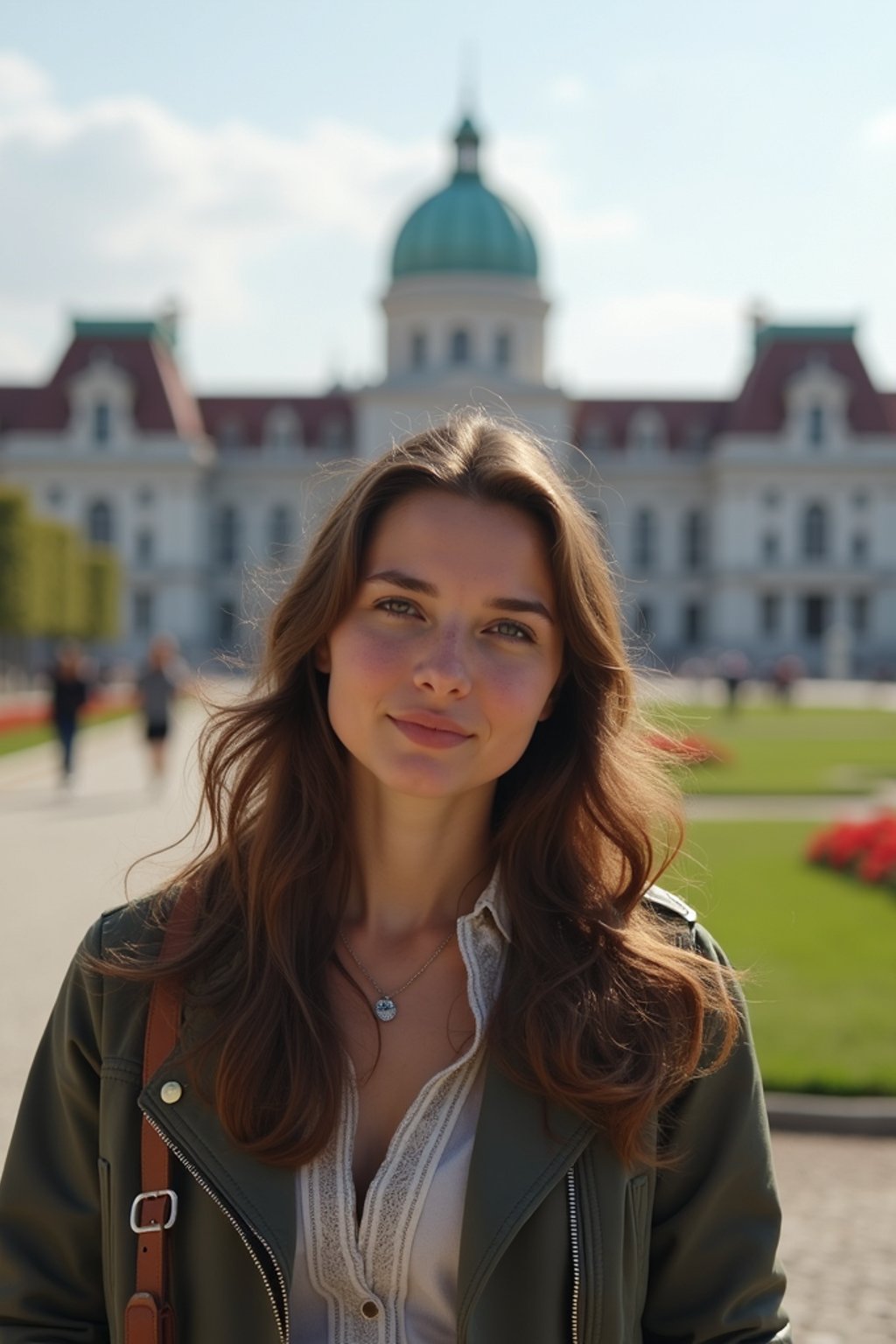 woman as digital nomad in Vienna with the Schönbrunn Palace in the background