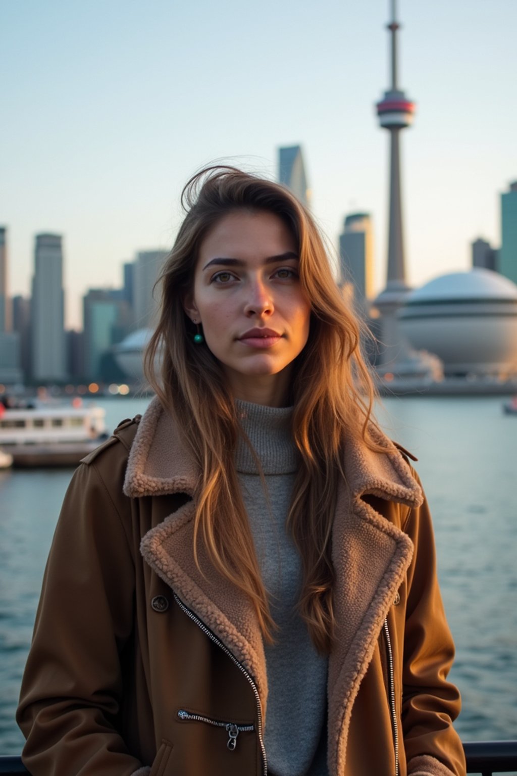 woman as digital nomad in Toronto with the CN Tower in the background