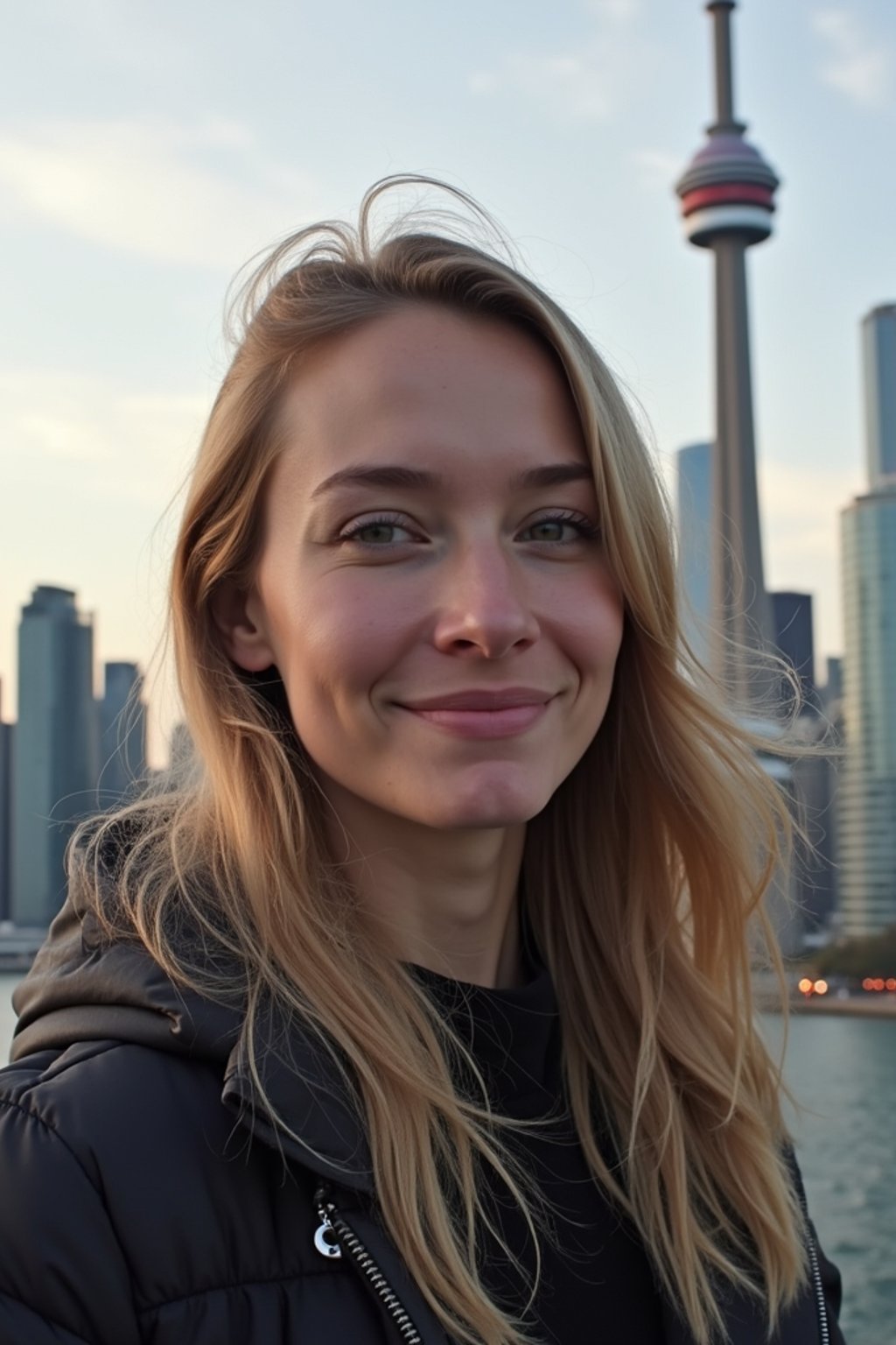 woman as digital nomad in Toronto with the CN Tower in the background