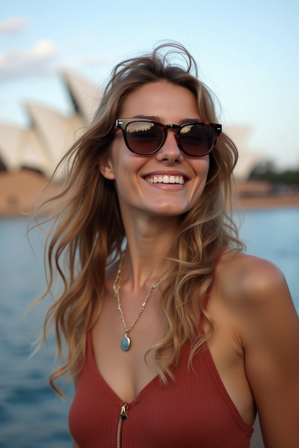 woman as digital nomad in Sydney with the Sydney Opera House in the background