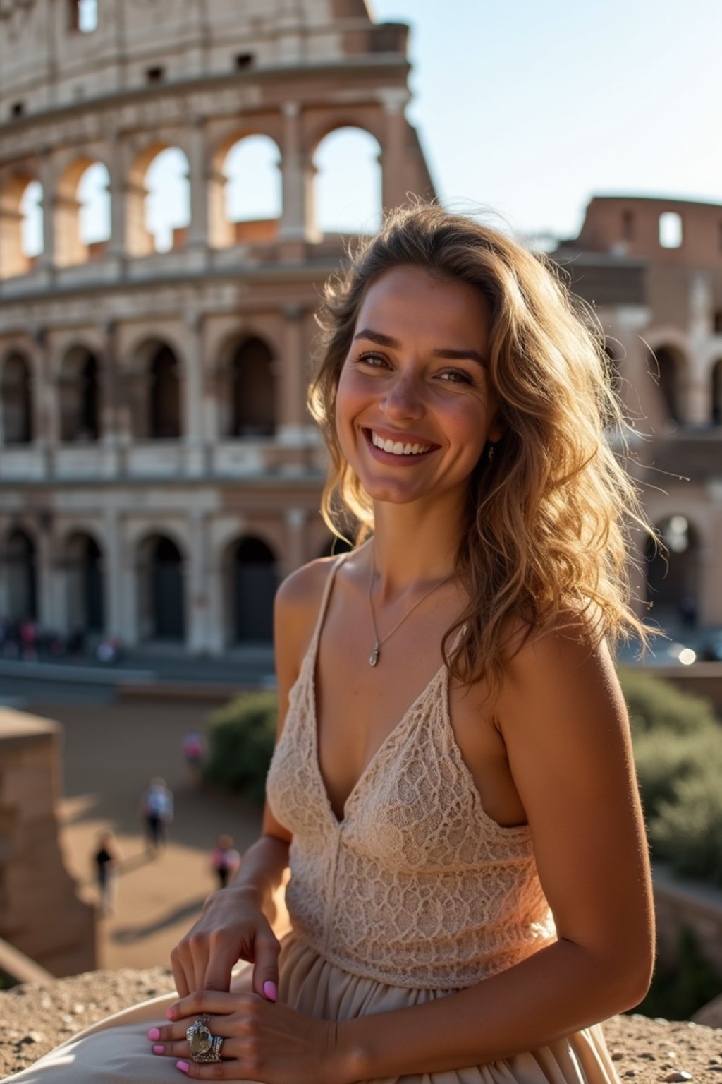 woman as digital nomad in Rome with the Colosseum in the background