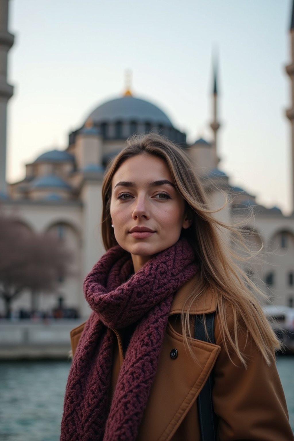 woman as digital nomad in Istanbul with The Mosque in background