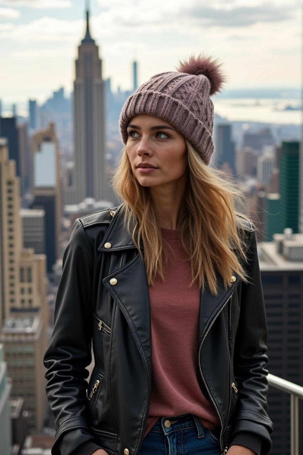 woman as digital nomad in New York City with Manhattan in background