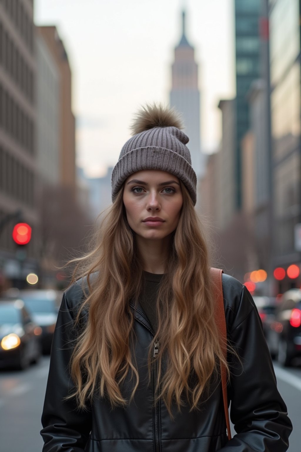 woman as digital nomad in New York City with Manhattan in background