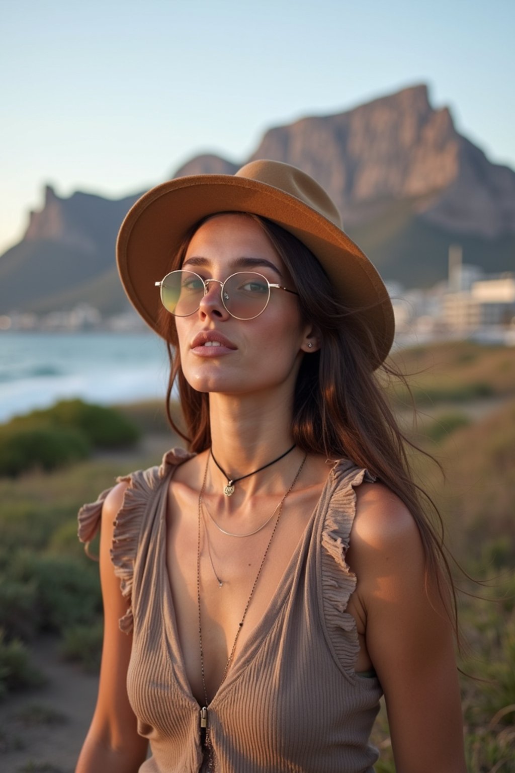 woman as digital nomad in Cape Town with the Table Mountain in the background