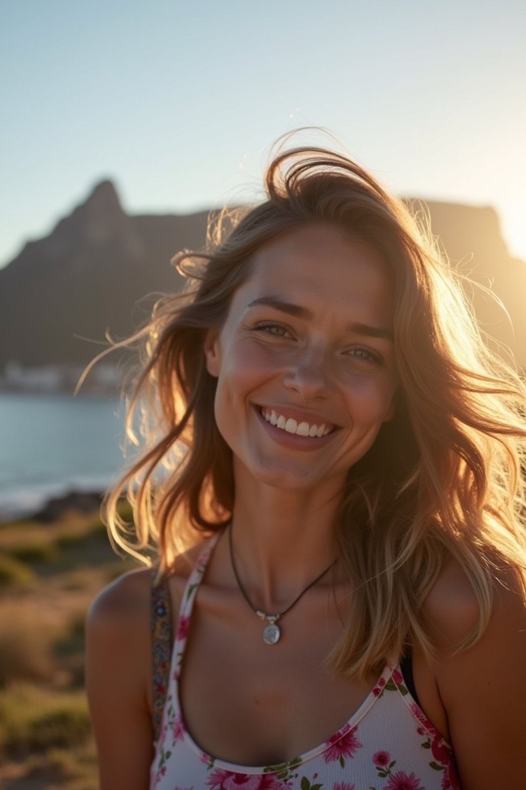 woman as digital nomad in Cape Town with the Table Mountain in the background