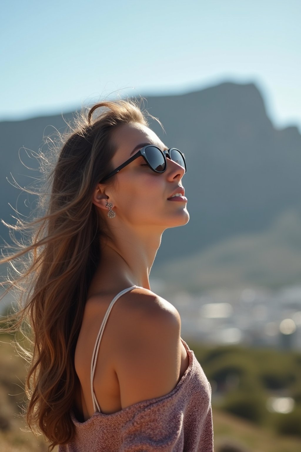 woman as digital nomad in Cape Town with the Table Mountain in the background