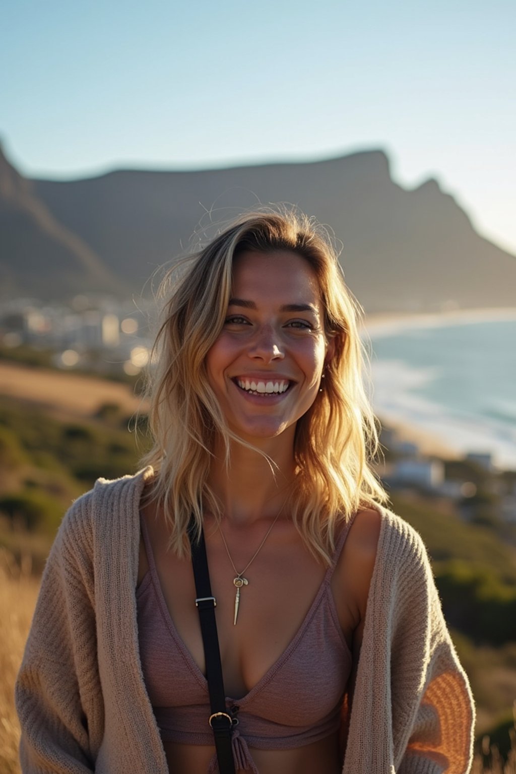 woman as digital nomad in Cape Town with the Table Mountain in the background