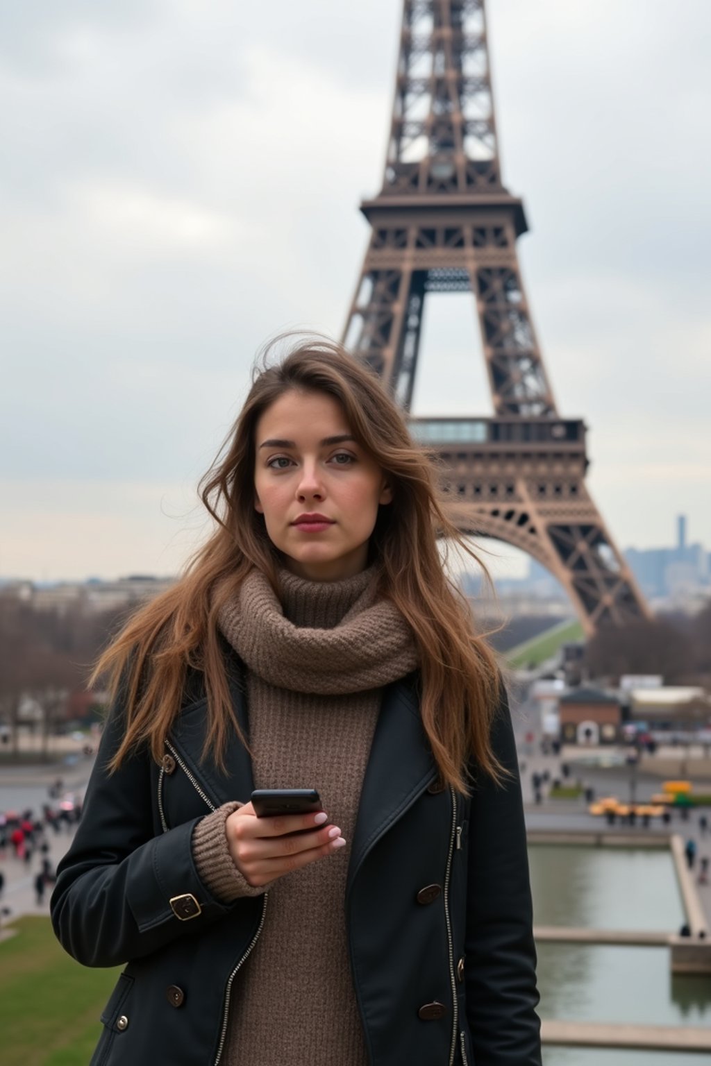 woman as digital nomad in Paris with the Eiffel Tower in background