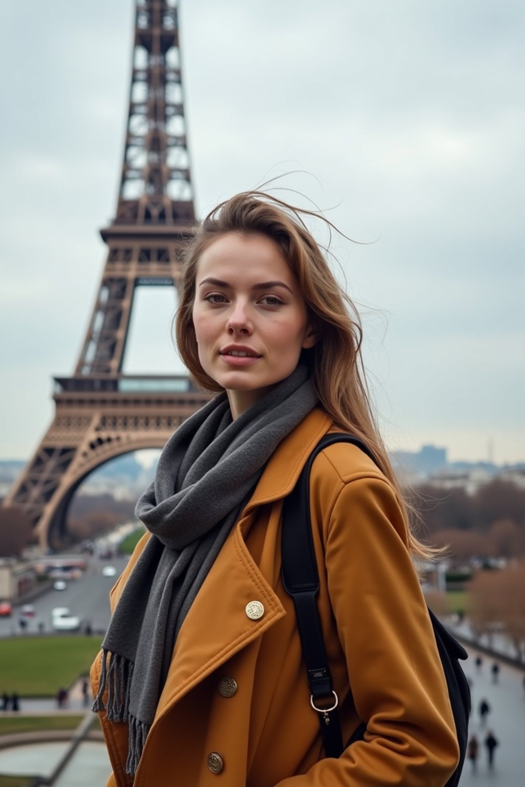 woman as digital nomad in Paris with the Eiffel Tower in background