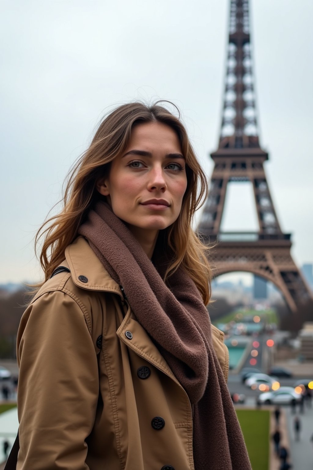 woman as digital nomad in Paris with the Eiffel Tower in background