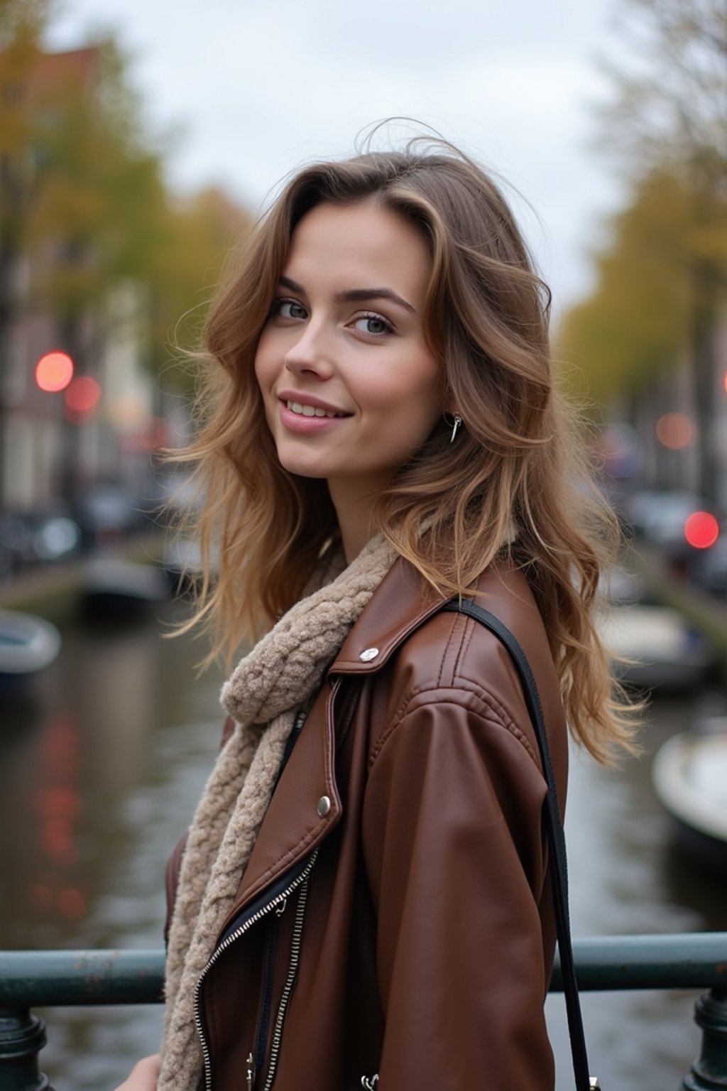 woman as digital nomad in Amsterdam with the Amsterdam Canals in background