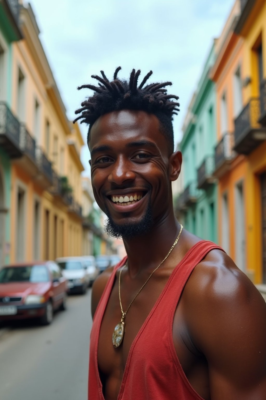 man as digital nomad in Havana with the colorful old town in the background