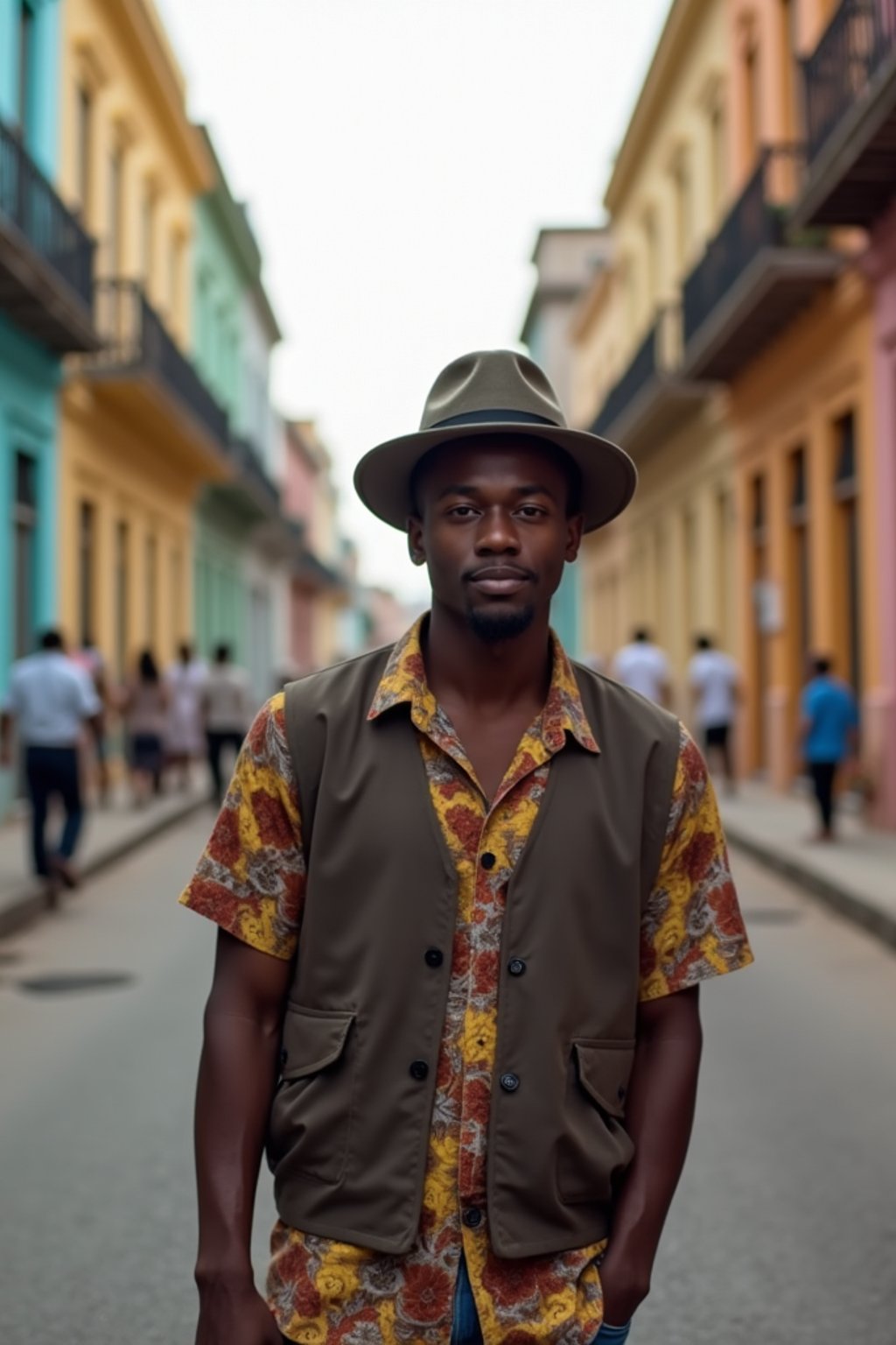 man as digital nomad in Havana with the colorful old town in the background