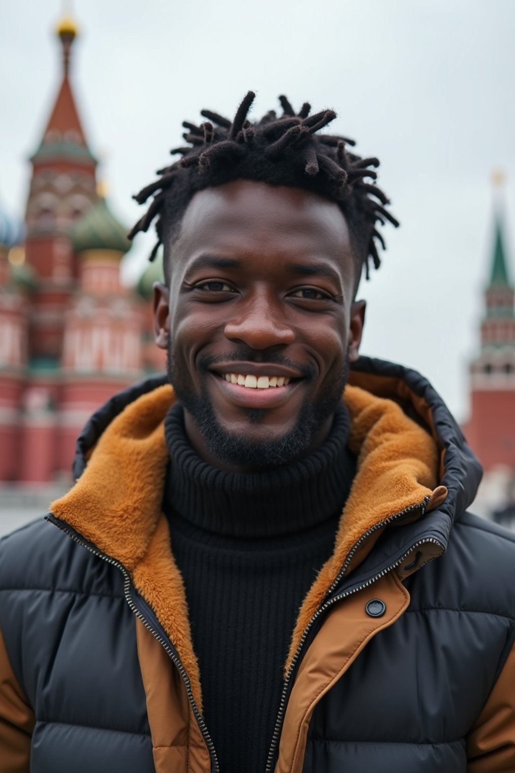 man as digital nomad in Moscow with the Kremlin in the background