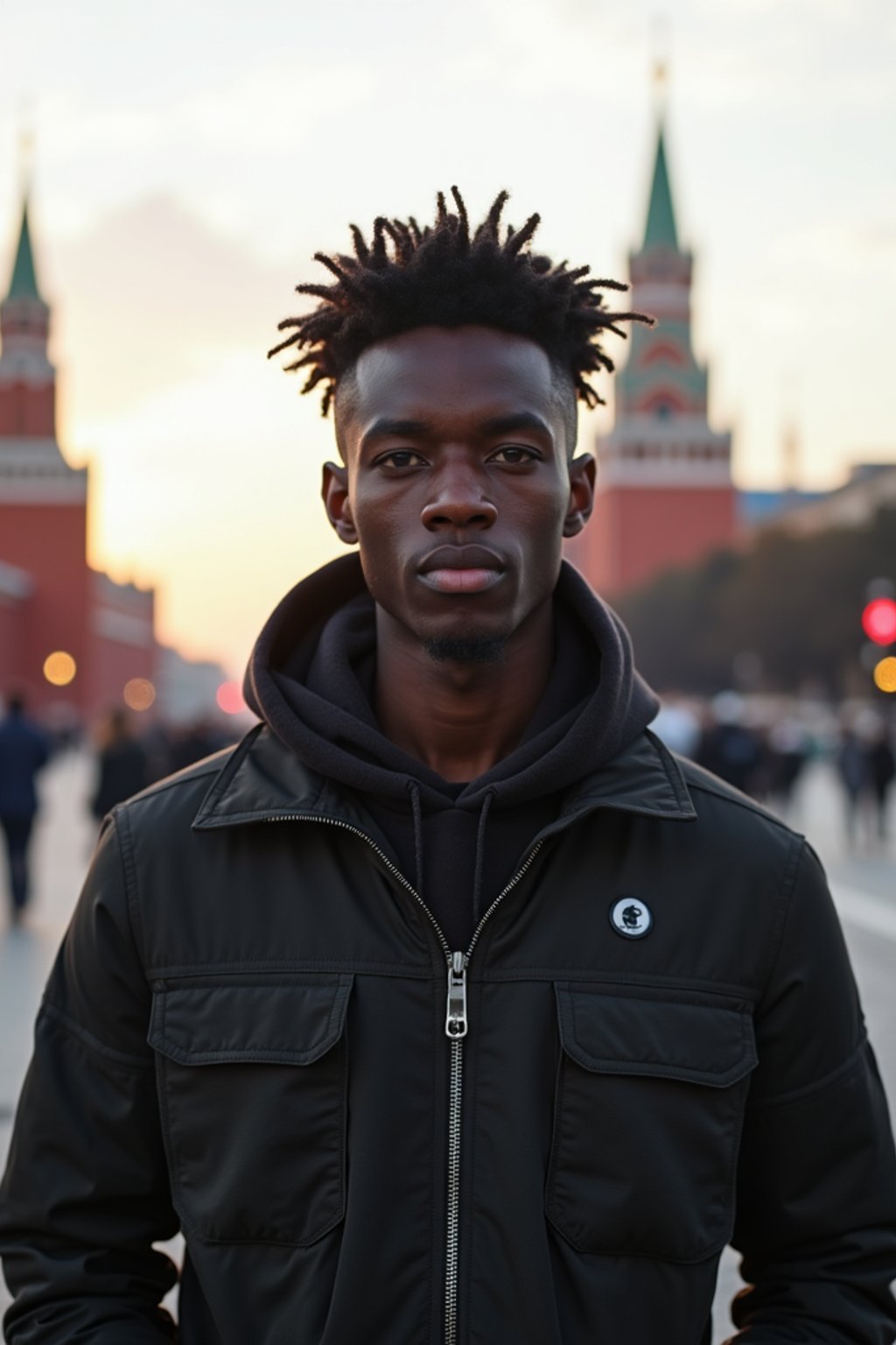 man as digital nomad in Moscow with the Kremlin in the background