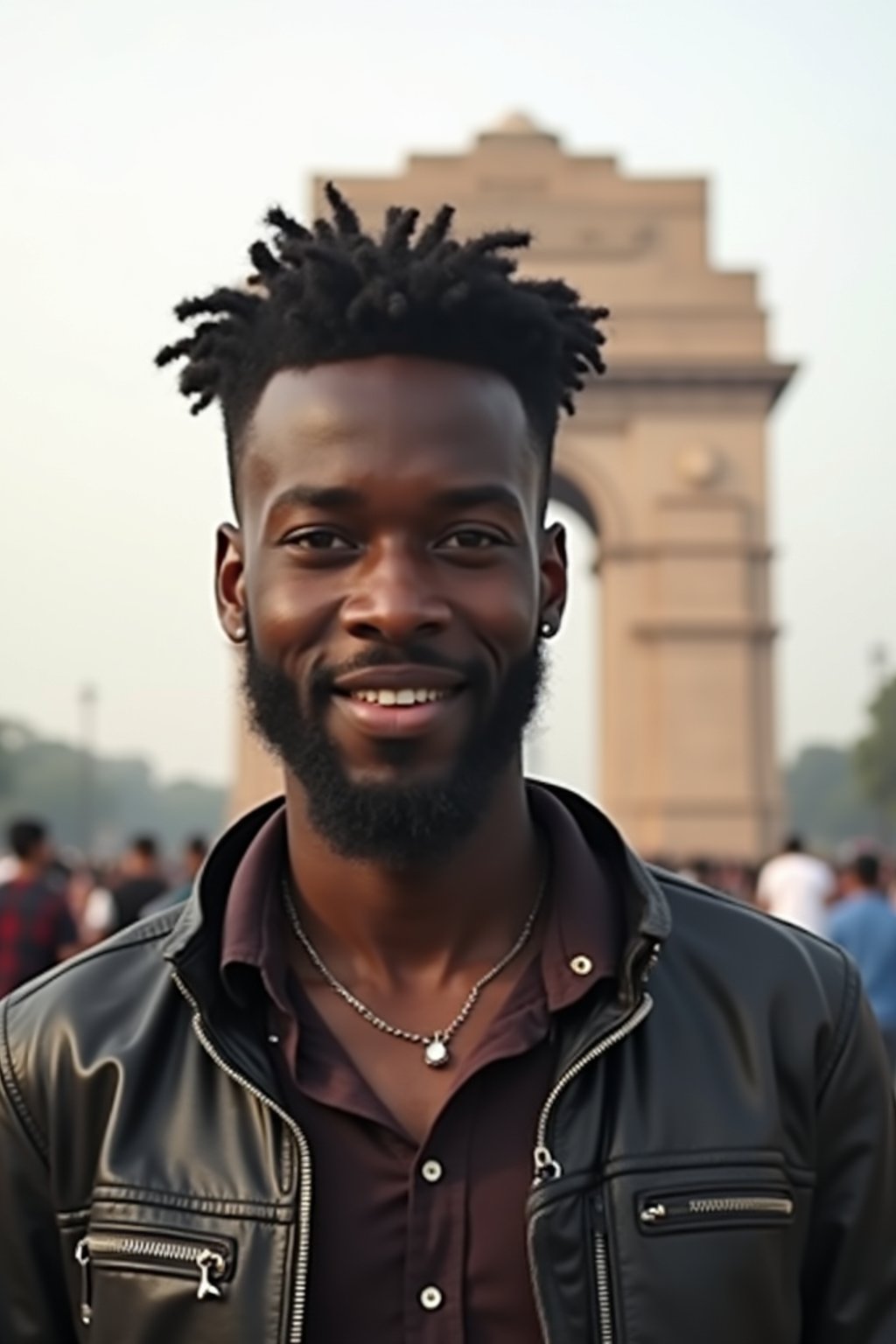 man as digital nomad in Delhi with the India Gate in the background