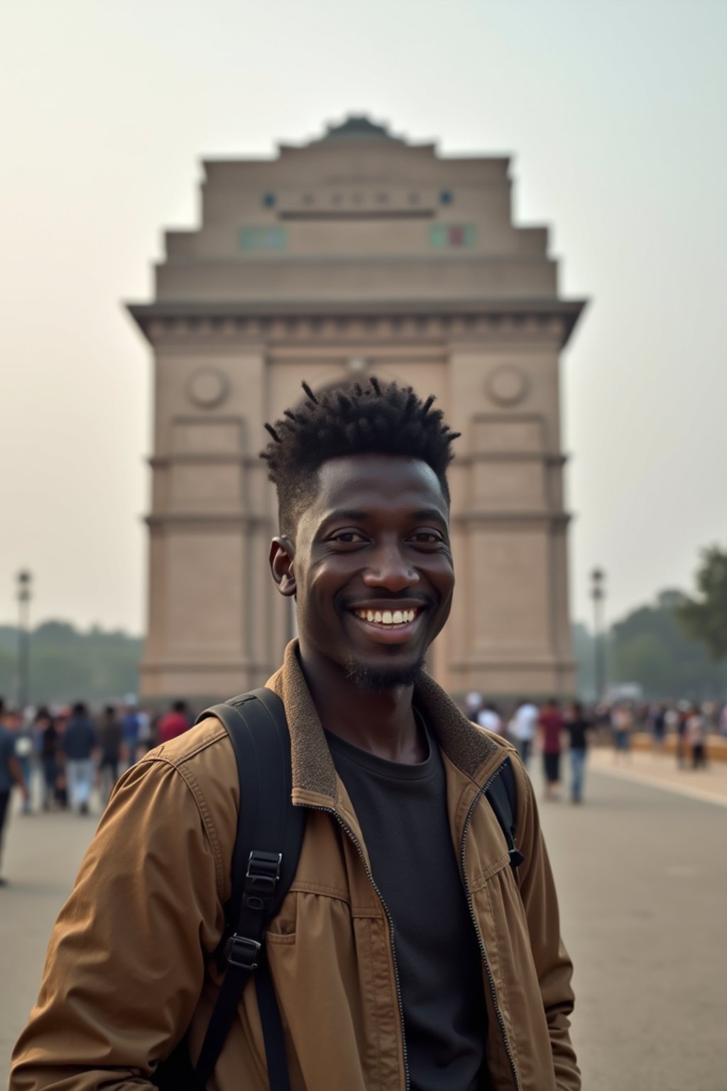 man as digital nomad in Delhi with the India Gate in the background