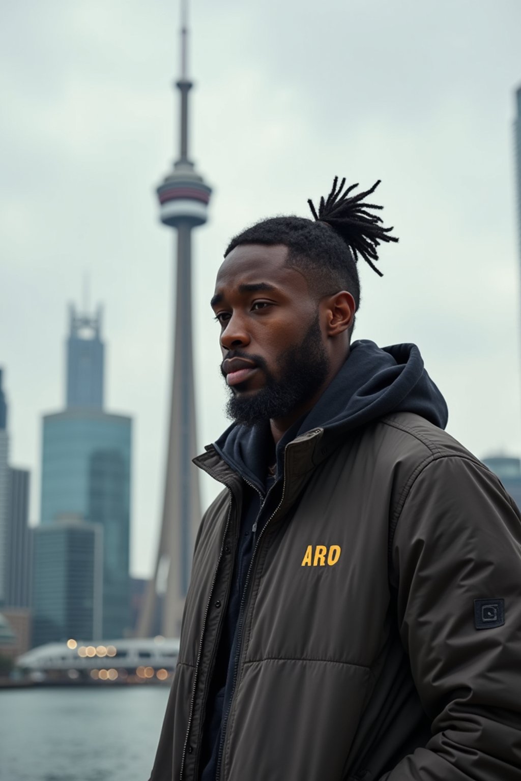 man as digital nomad in Toronto with the CN Tower in the background