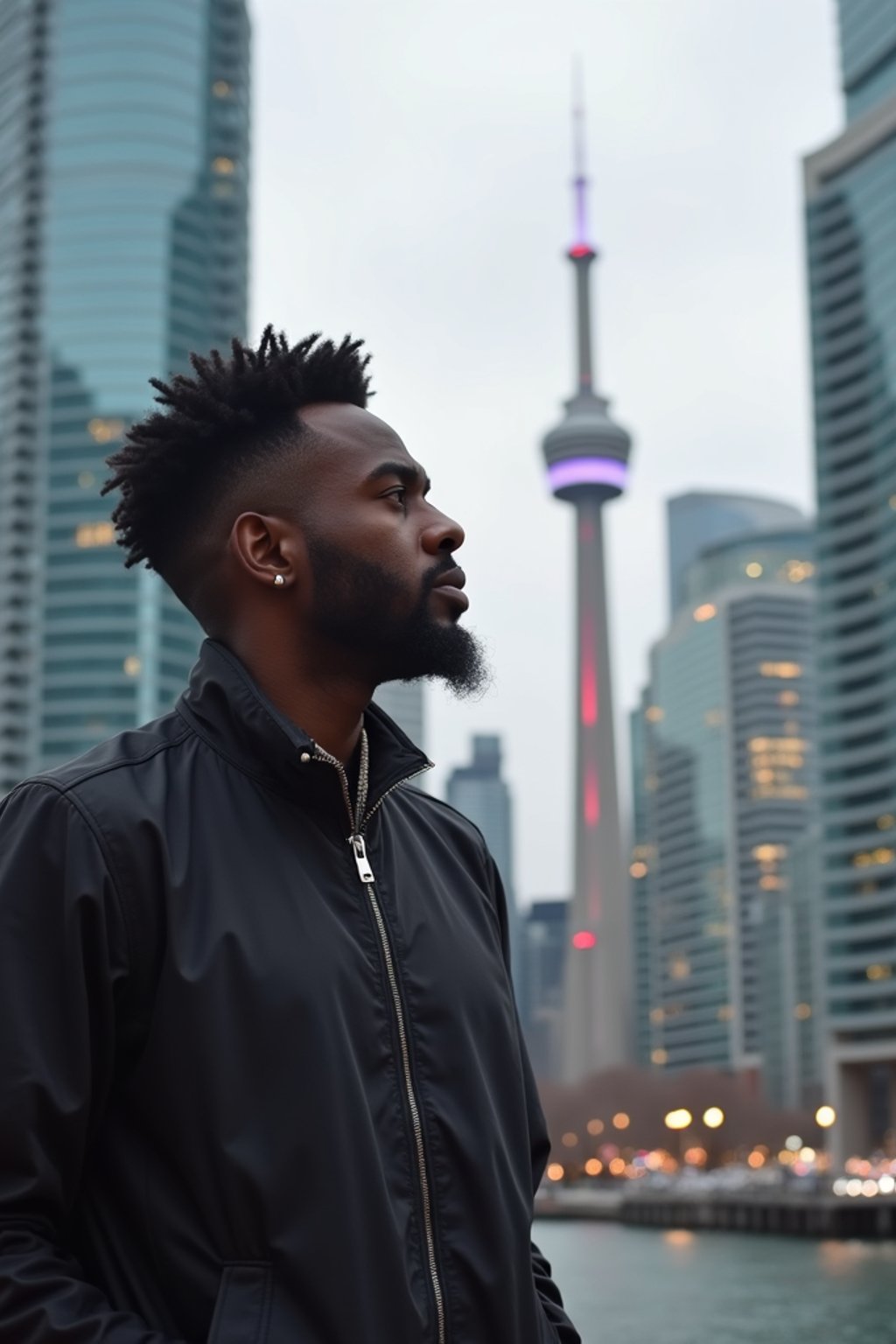 man as digital nomad in Toronto with the CN Tower in the background