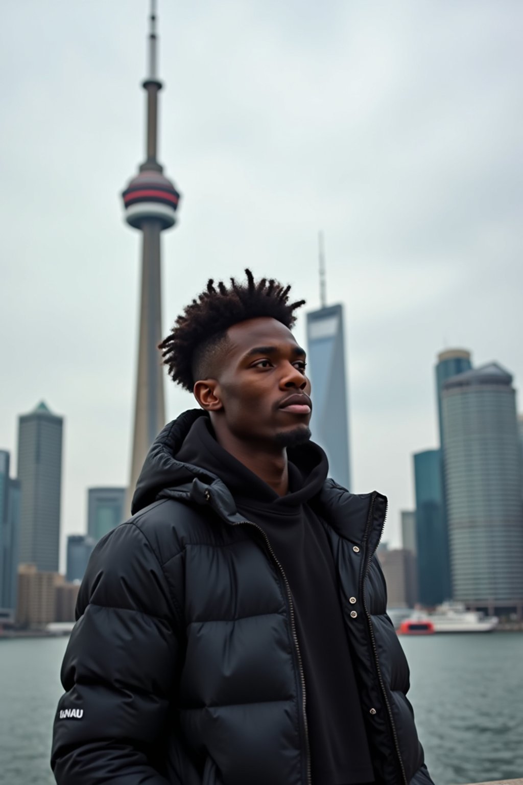 man as digital nomad in Toronto with the CN Tower in the background