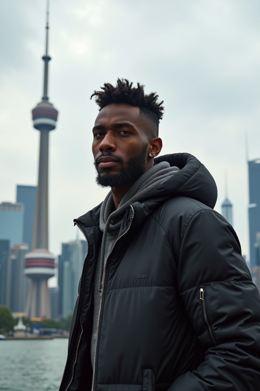 man as digital nomad in Toronto with the CN Tower in the background