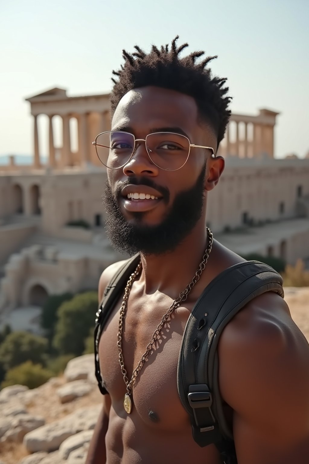 man as digital nomad in Athens with the Acropolis in the background