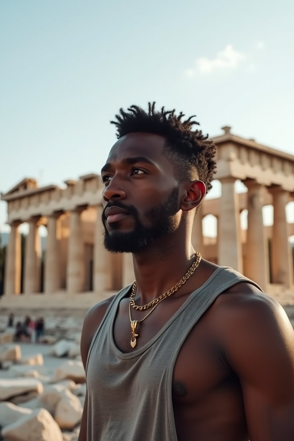 man as digital nomad in Athens with the Acropolis in the background