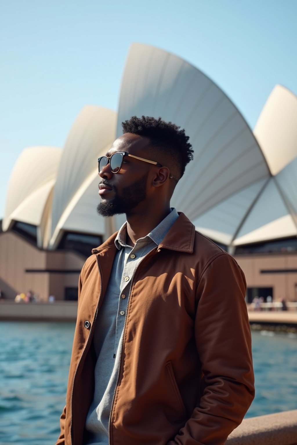 man as digital nomad in Sydney with the Sydney Opera House in the background