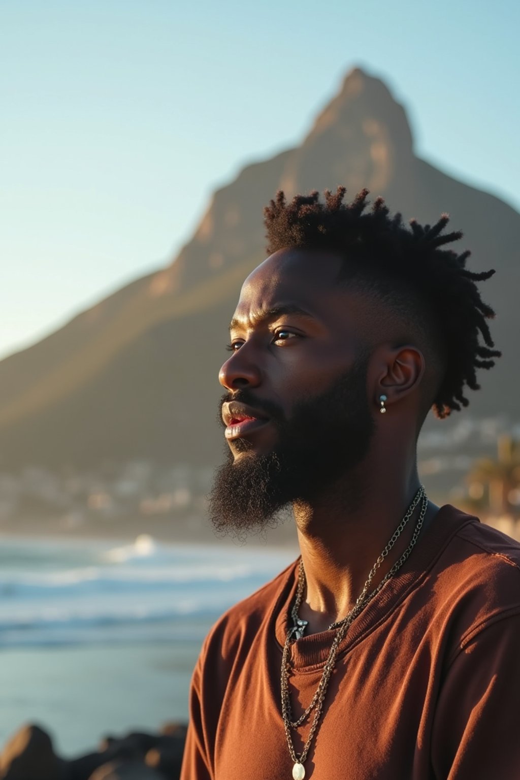 man as digital nomad in Cape Town with the Table Mountain in the background