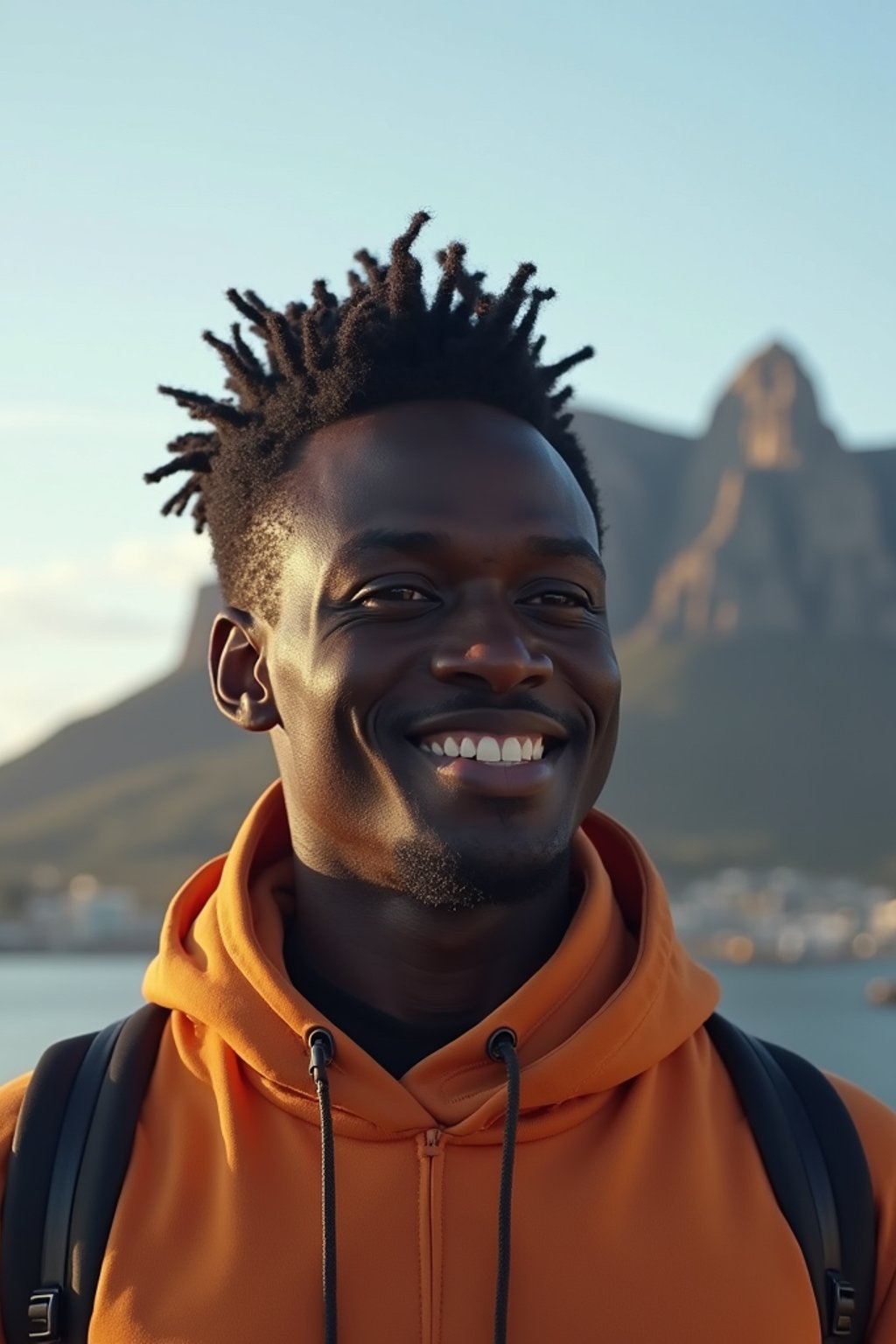 man as digital nomad in Cape Town with the Table Mountain in the background