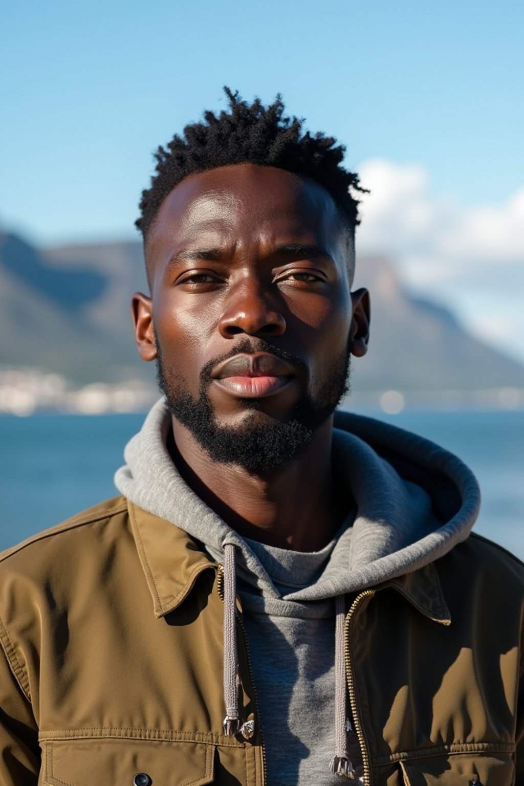 man as digital nomad in Cape Town with the Table Mountain in the background