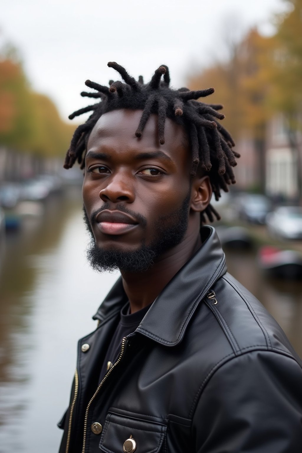 man as digital nomad in Amsterdam with the Amsterdam Canals in background