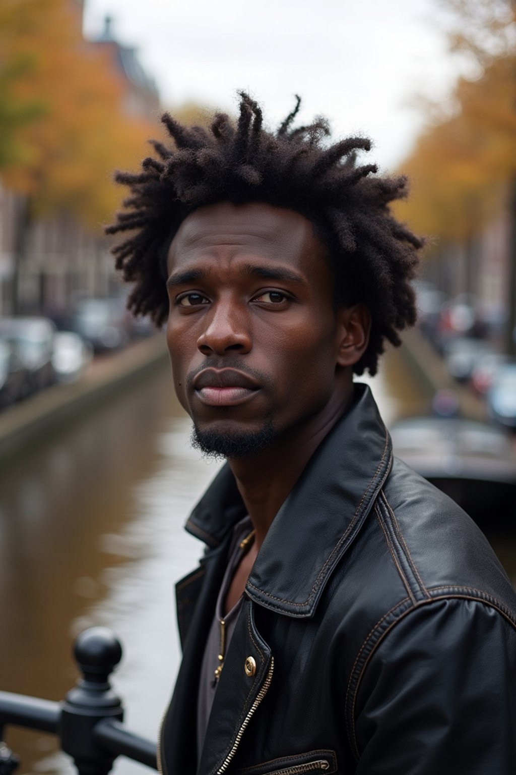 man as digital nomad in Amsterdam with the Amsterdam Canals in background