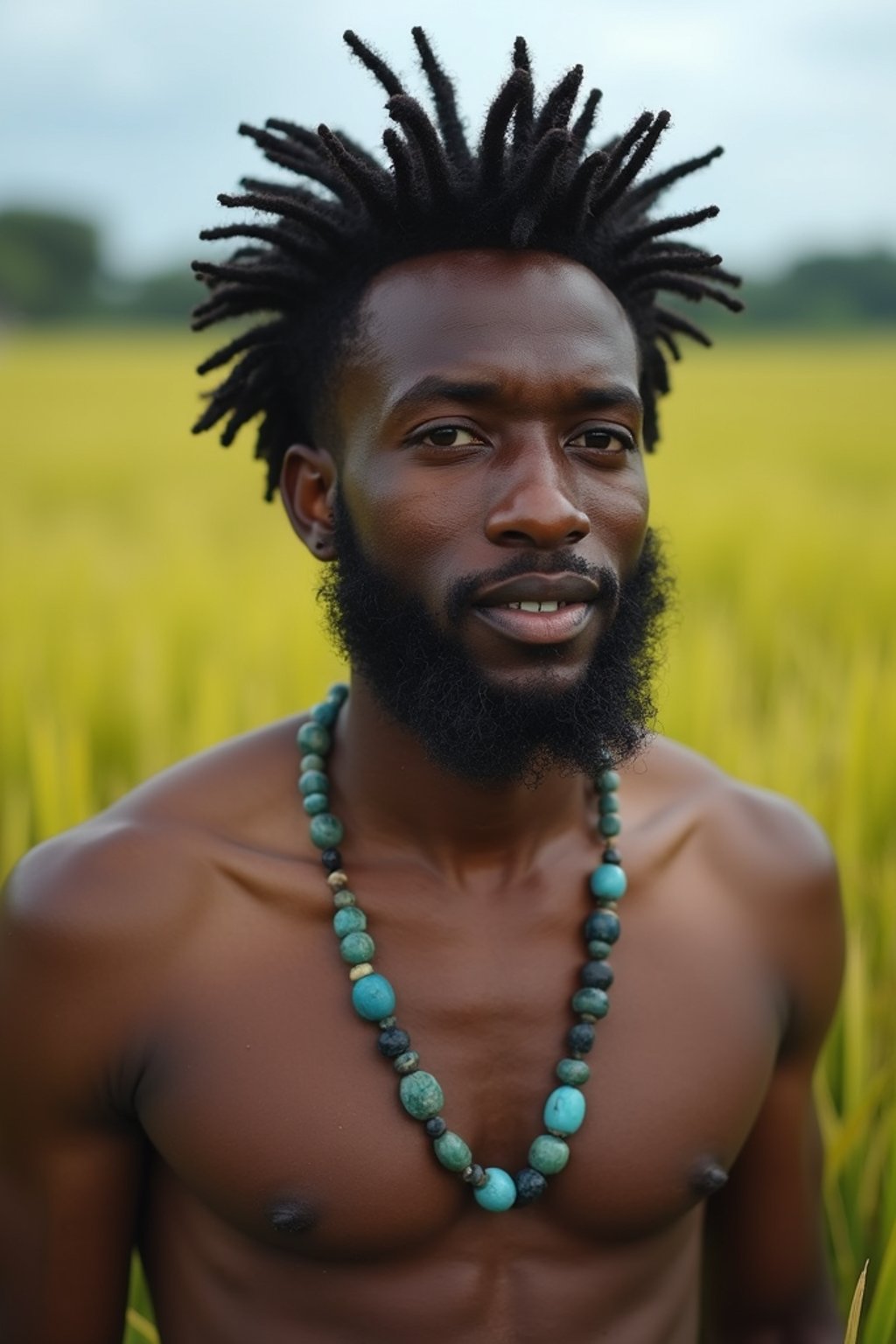 man as digital nomad in Canggu, Bali near rice fields