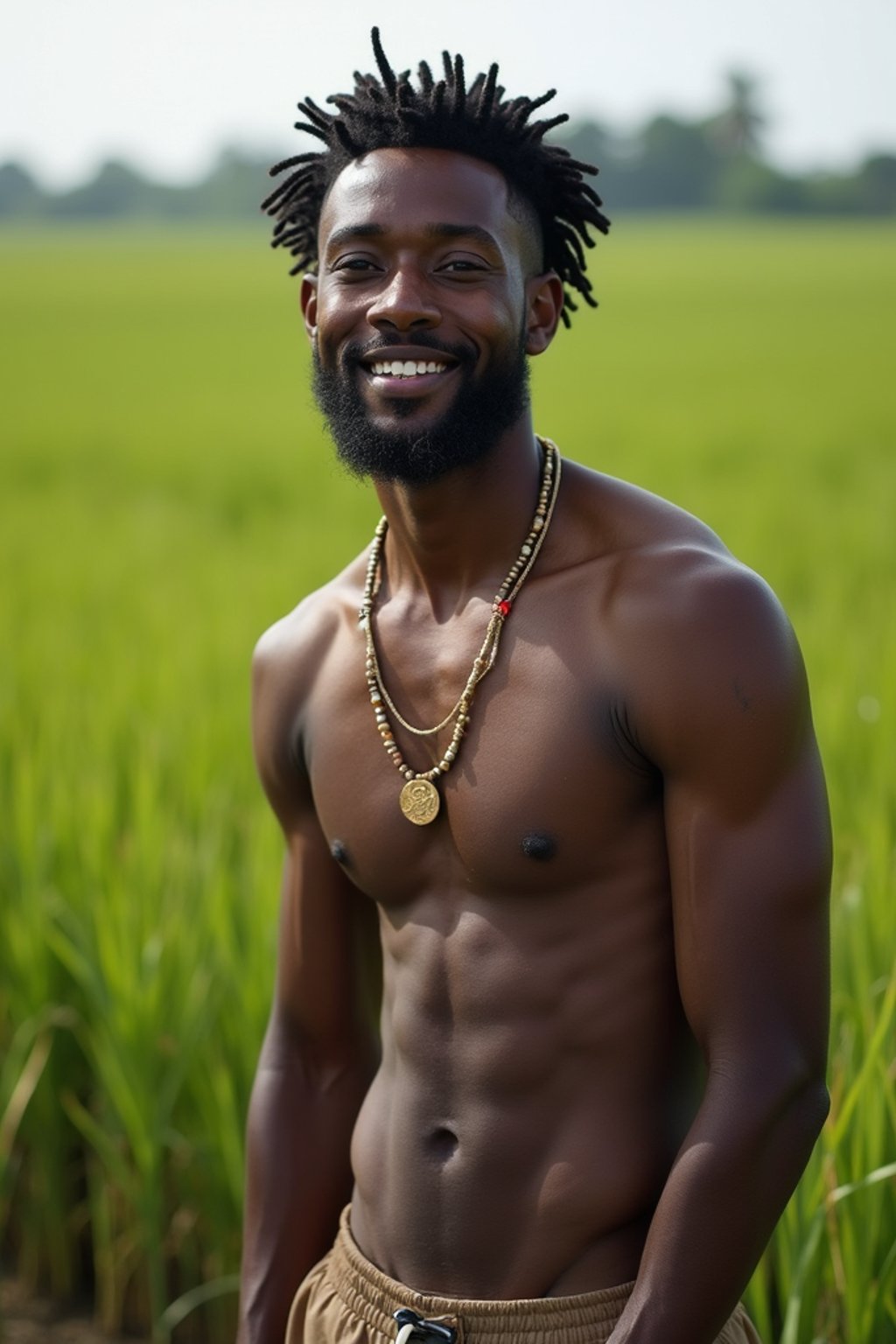 man as digital nomad in Canggu, Bali near rice fields