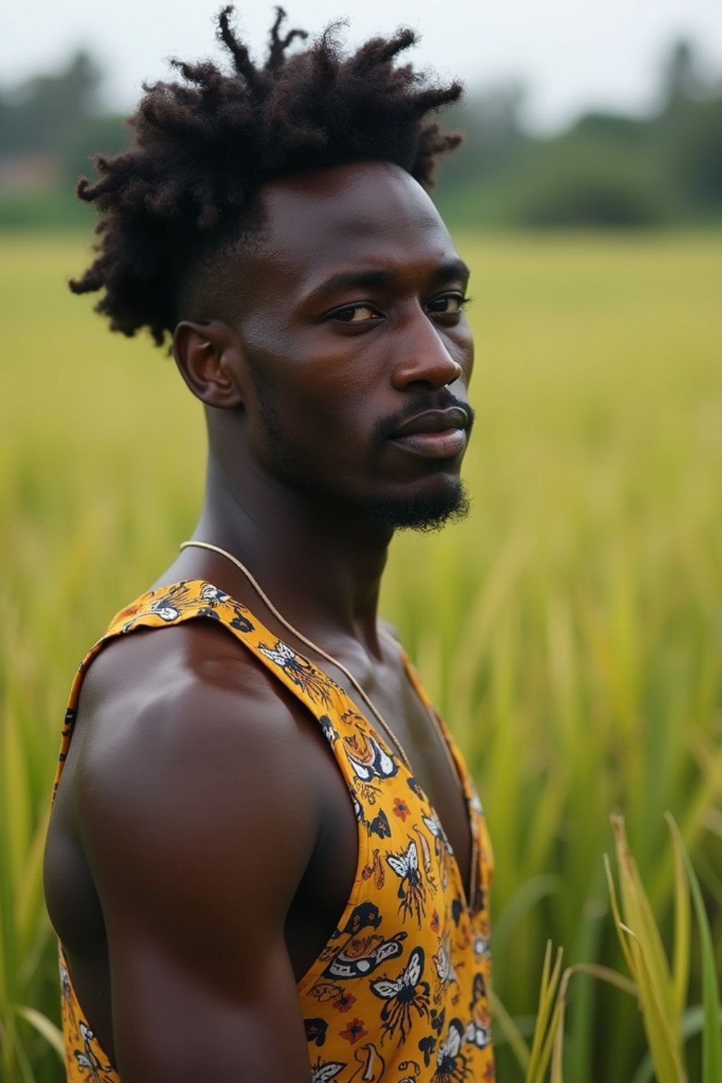 man as digital nomad in Canggu, Bali near rice fields