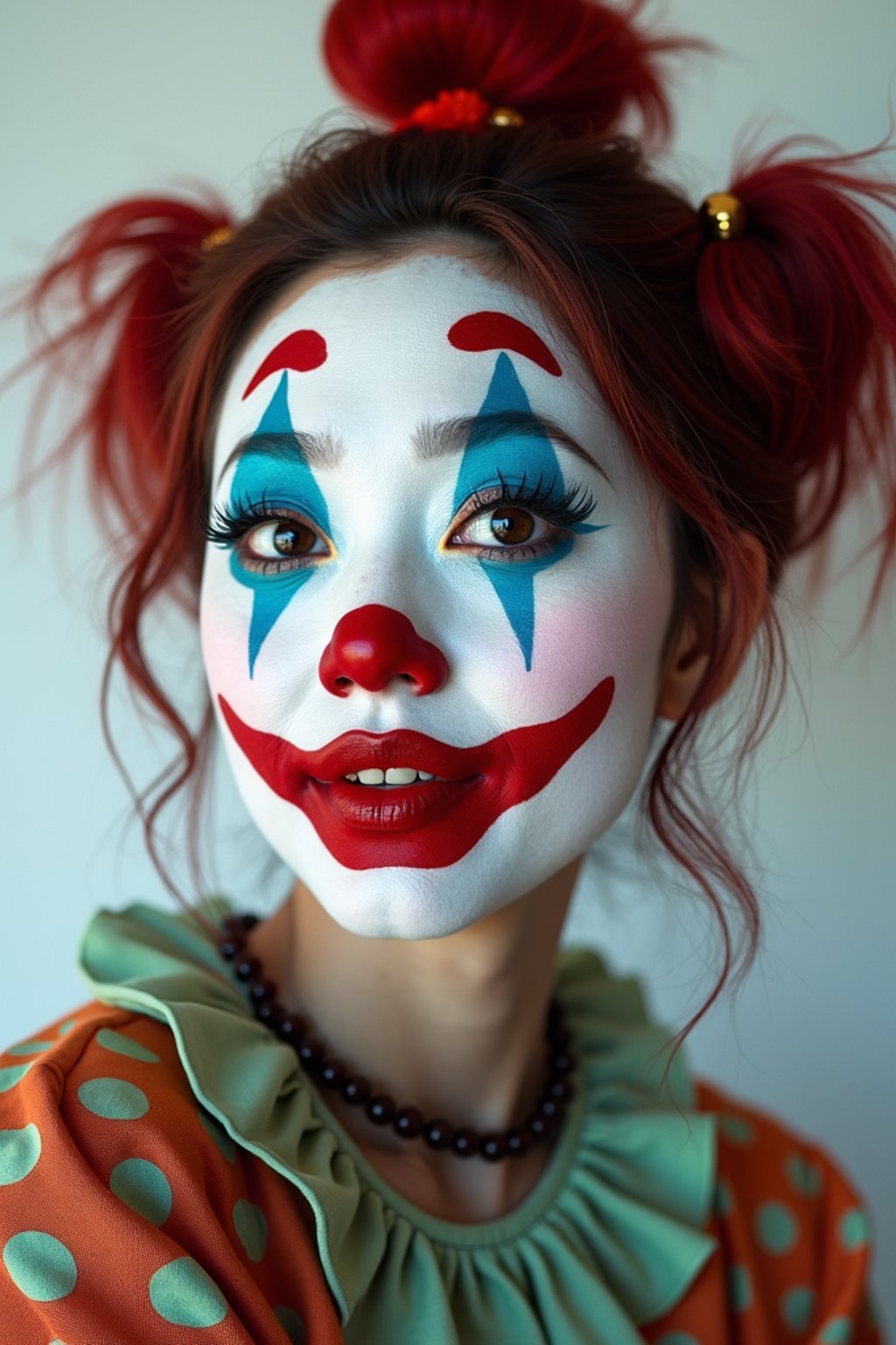 woman as Clown with Clown Makeup, blank background