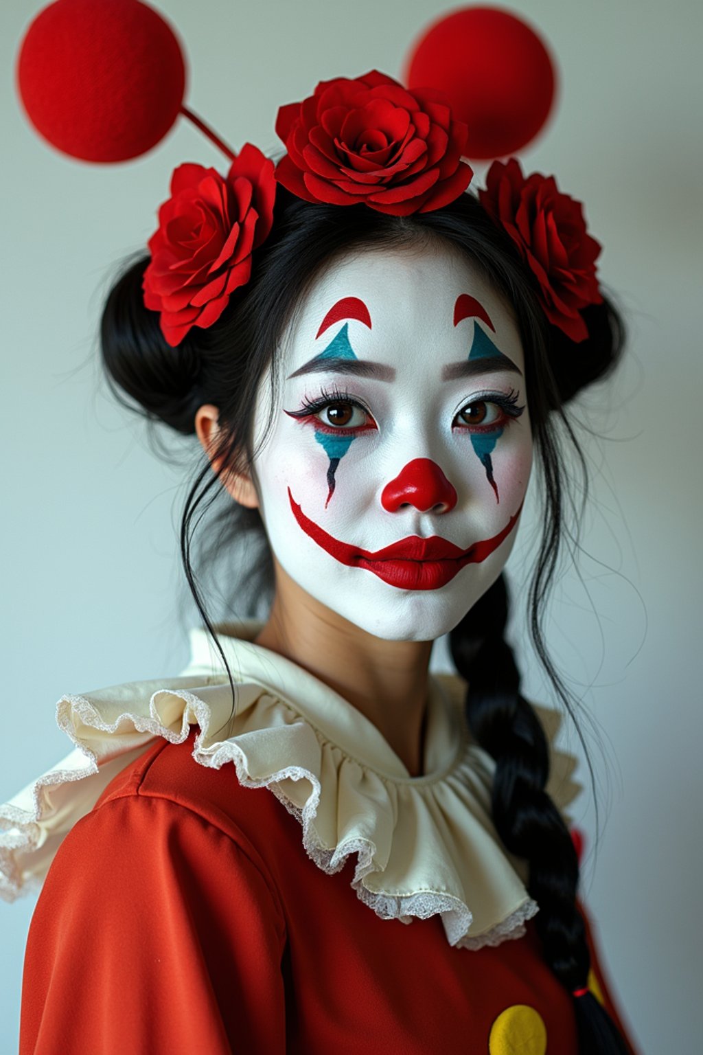 woman as Clown with Clown Makeup, blank background