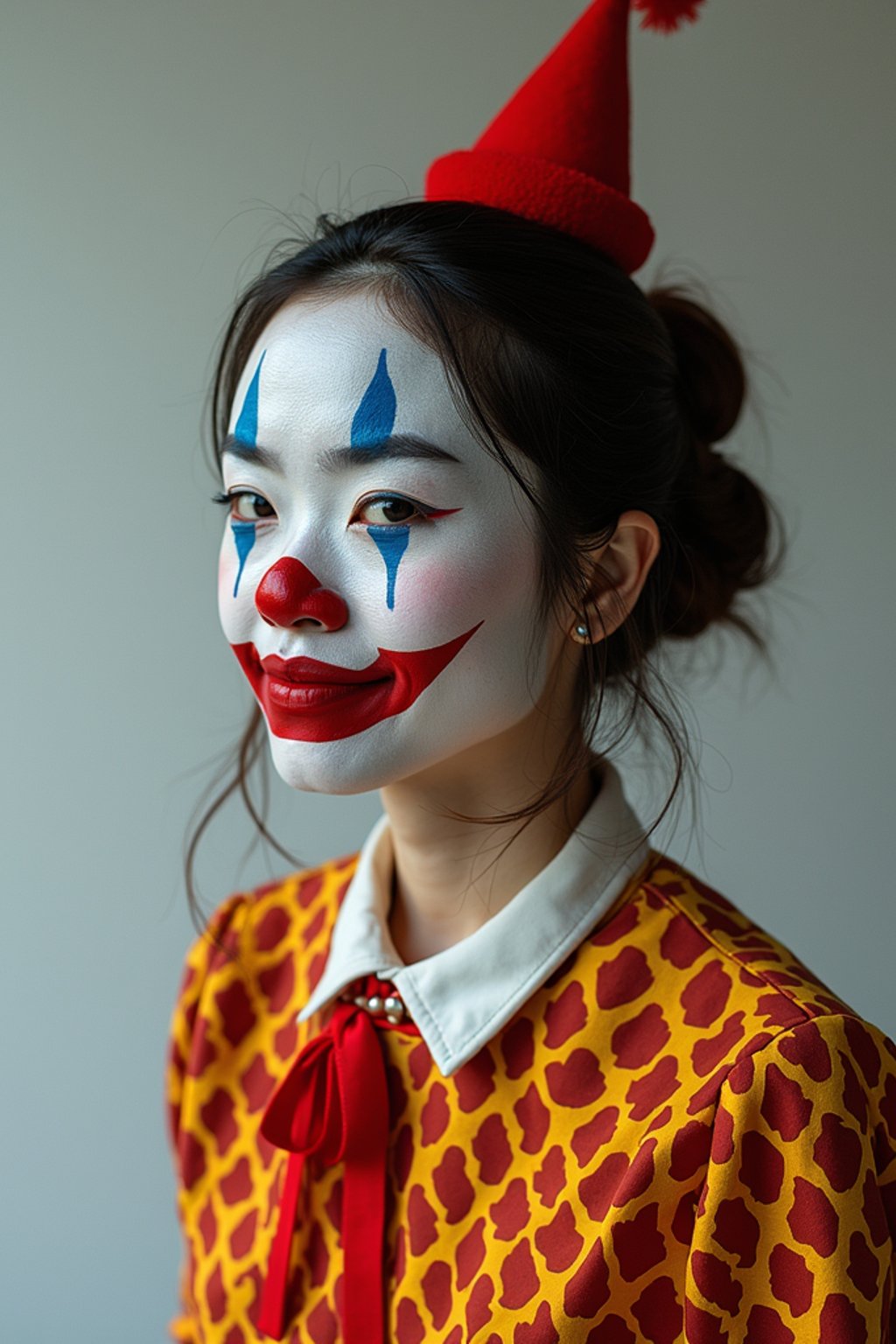 woman as Clown with Clown Makeup, blank background