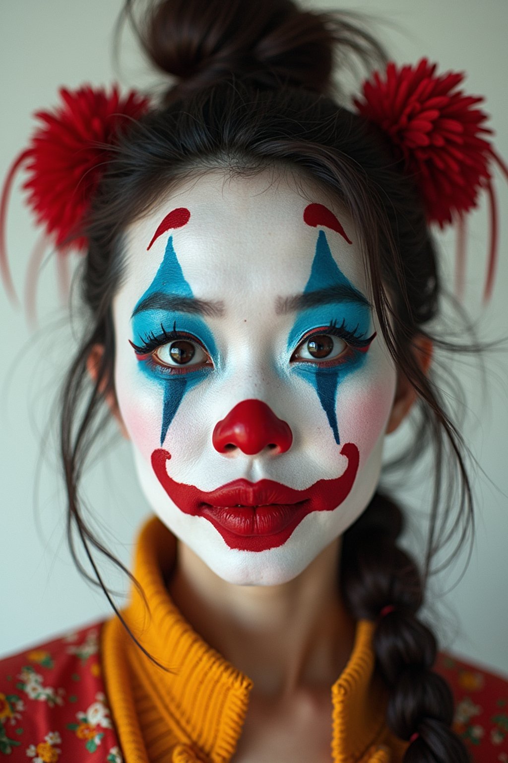 woman as Clown with Clown Makeup, blank background