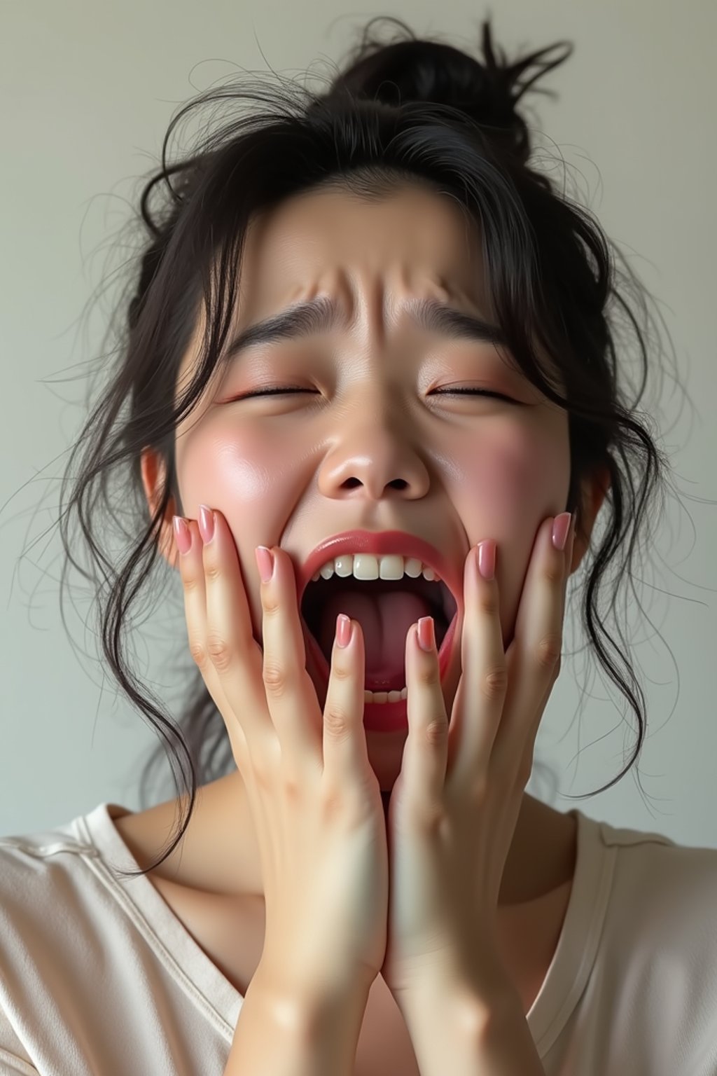 exaggerated crying woman, blank background