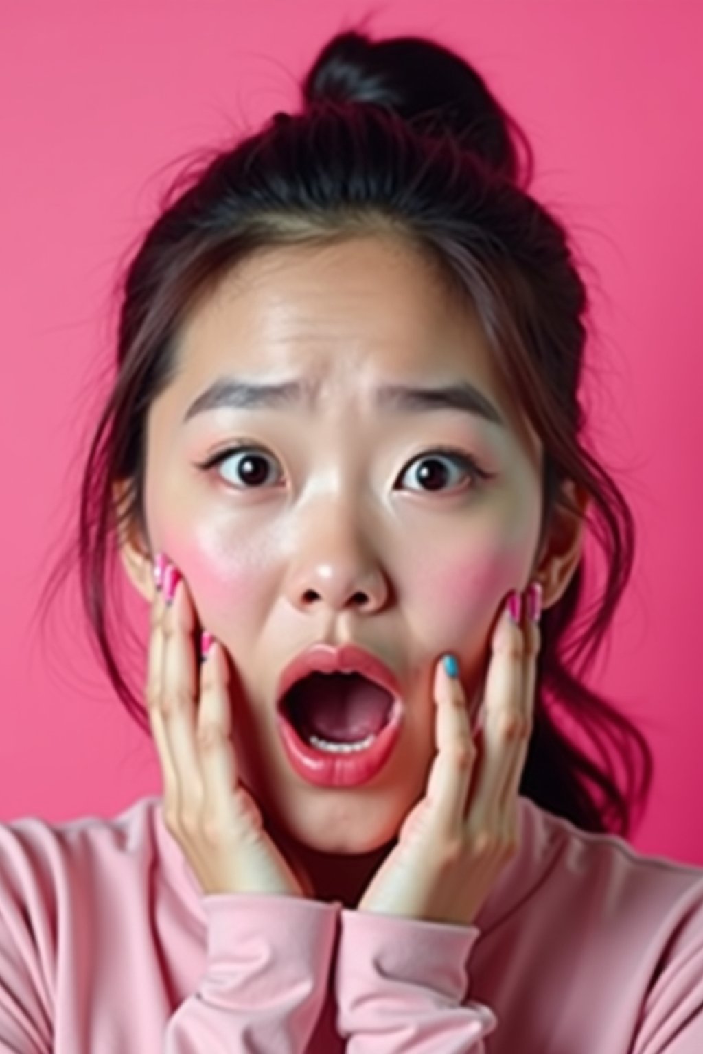 the image is a vibrant and colorful thumbnail, typically used for a youtube video. it features the exaggerated face of one woman expressing shock and humor, emphasizing the crazy theme of the video. their face is outlined with a white stroke to make it stand out against the pink background. this type of design is commonly used to attract viewers on social media platforms by promising entertaining and possibly awkward content.