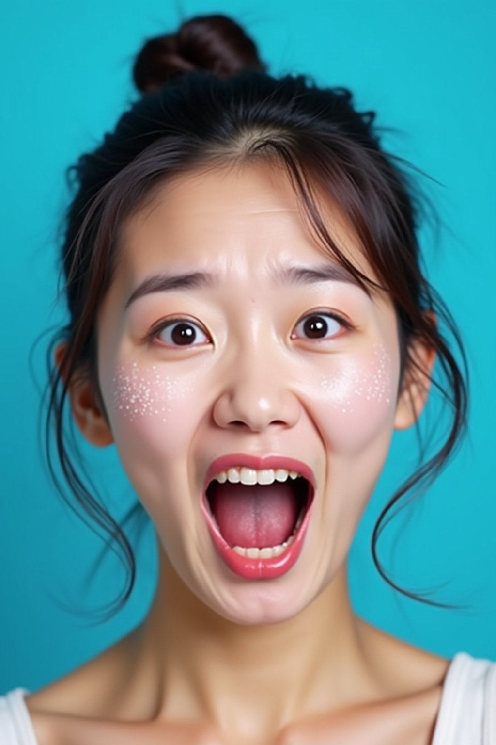 the image is a vibrant and colorful thumbnail, typically used for a youtube video. it features the exaggerated face of one woman expressing shock and humor, emphasizing the crazy theme of the video. their face is outlined with a white stroke to make it stand out against the blue background. this type of design is commonly used to attract viewers on social media platforms by promising entertaining and possibly awkward content.