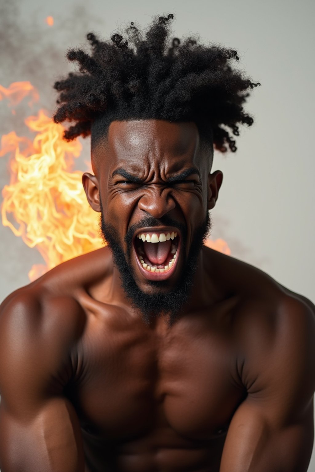 exaggerated angry furious rage man, blank background