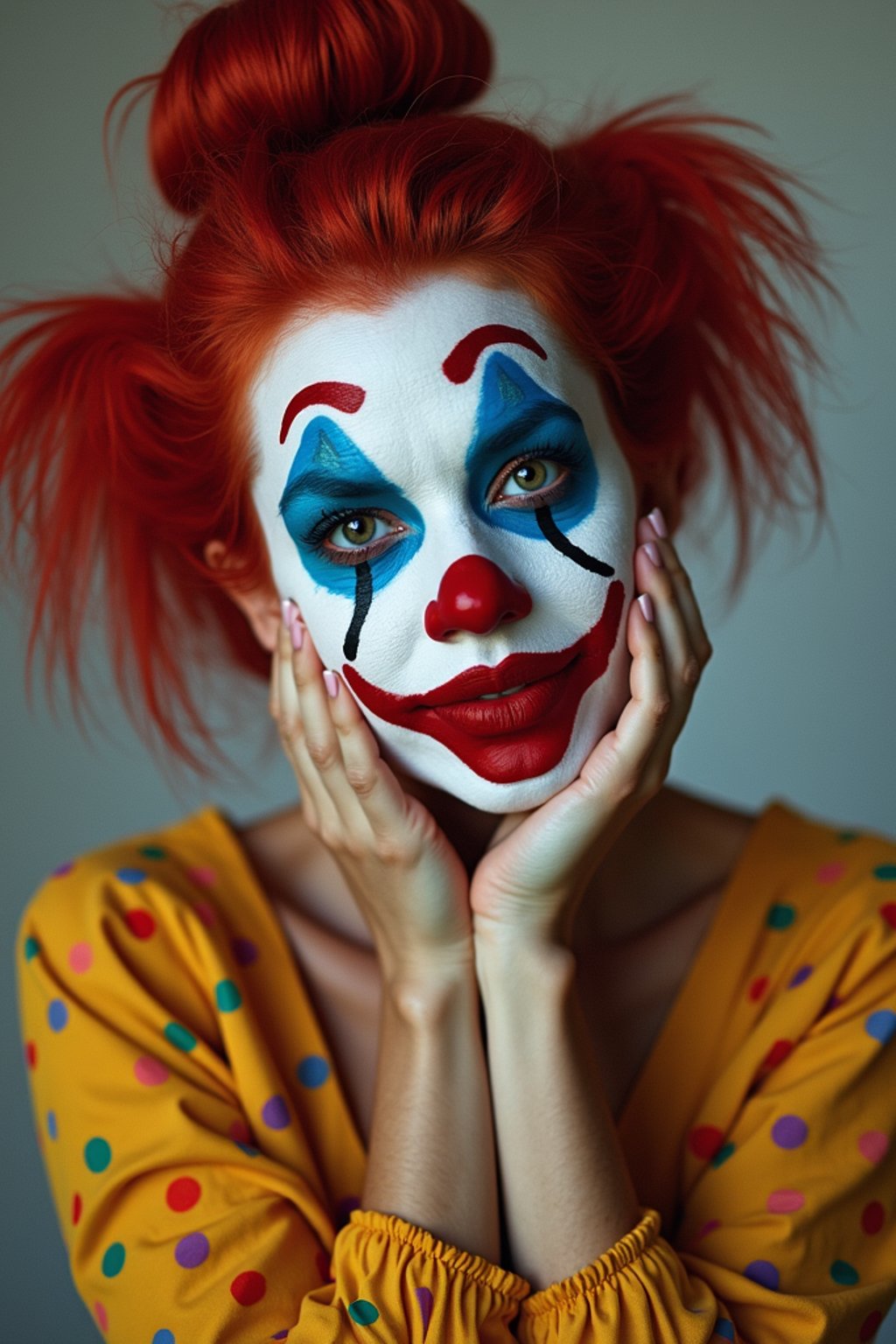 woman as Clown with Clown Makeup, blank background