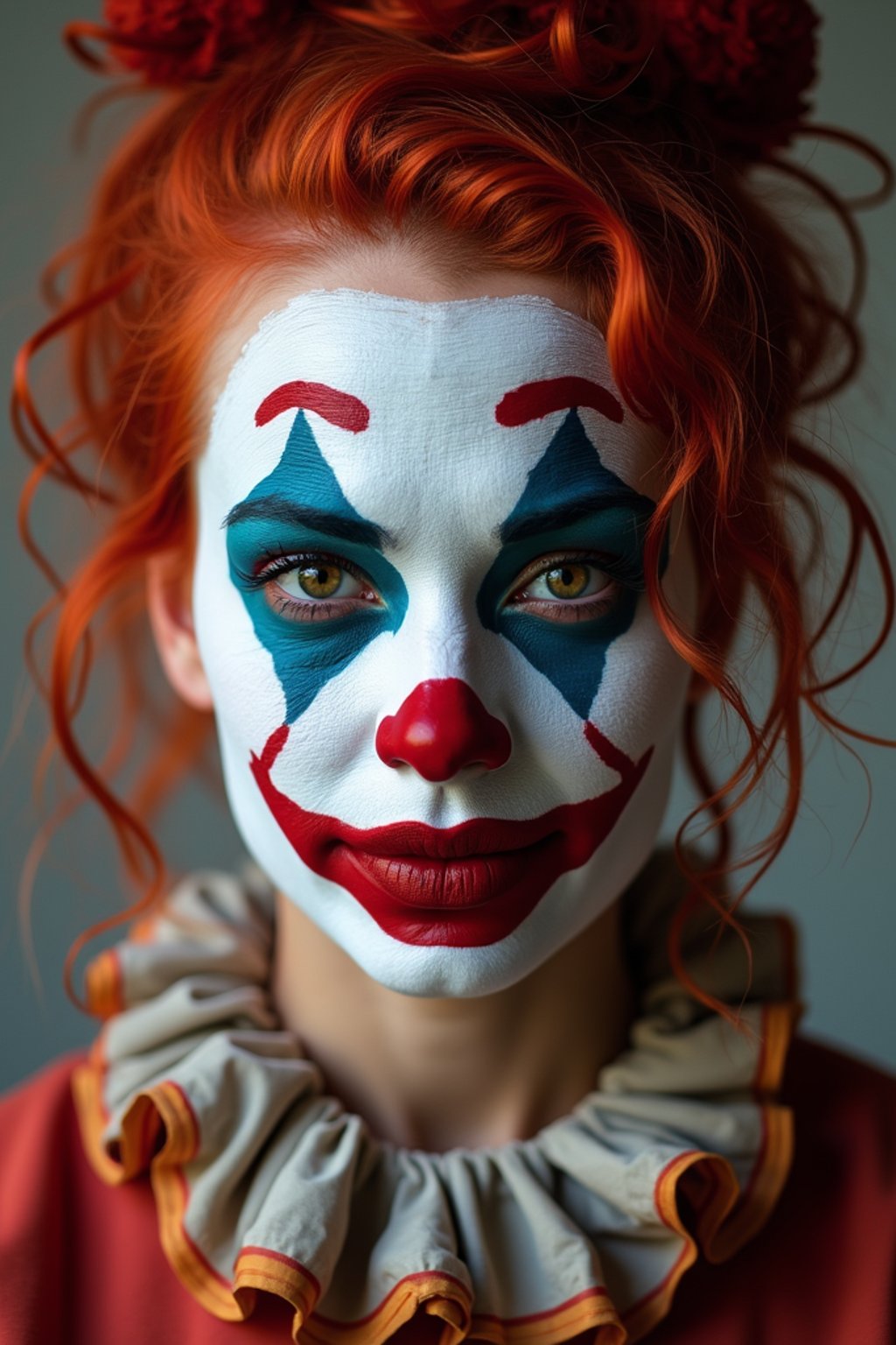 woman as Clown with Clown Makeup, blank background