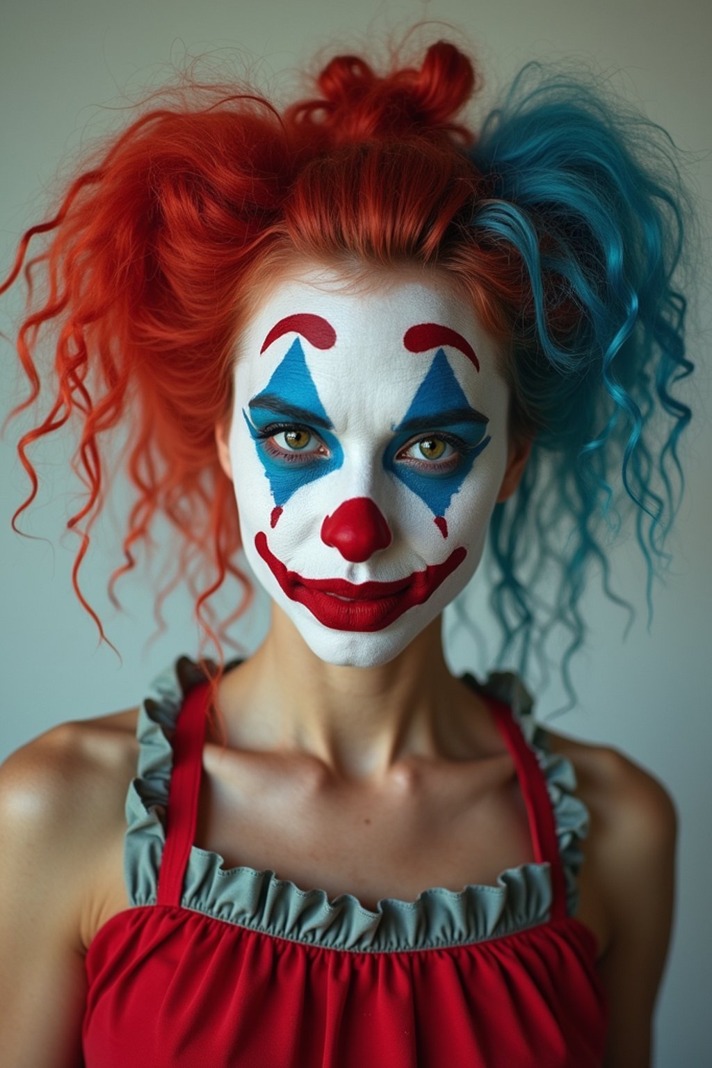 woman as Clown with Clown Makeup, blank background