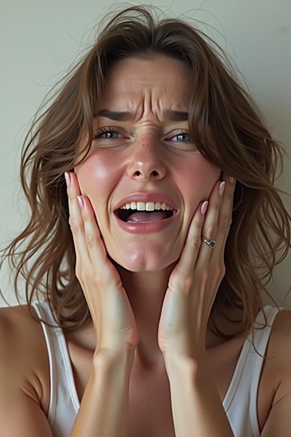 exaggerated crying woman, blank background