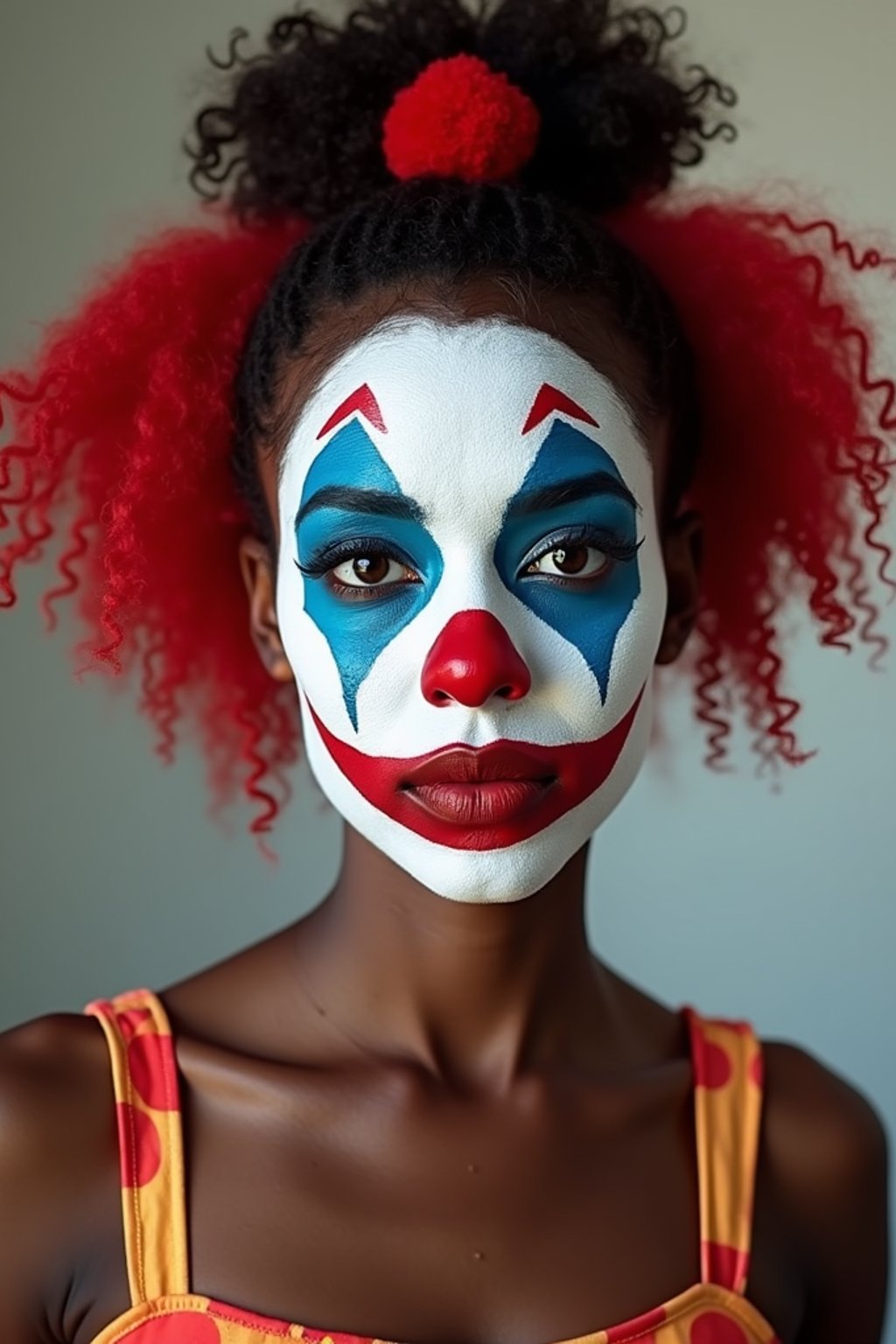 woman as Clown with Clown Makeup, blank background